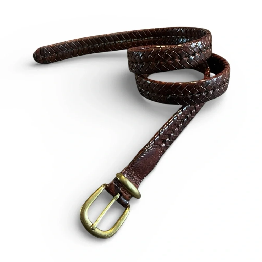 COACH‎ Men's Brown Genuine Leather Braided Belt with Gold Brass Buckle 42in 5922